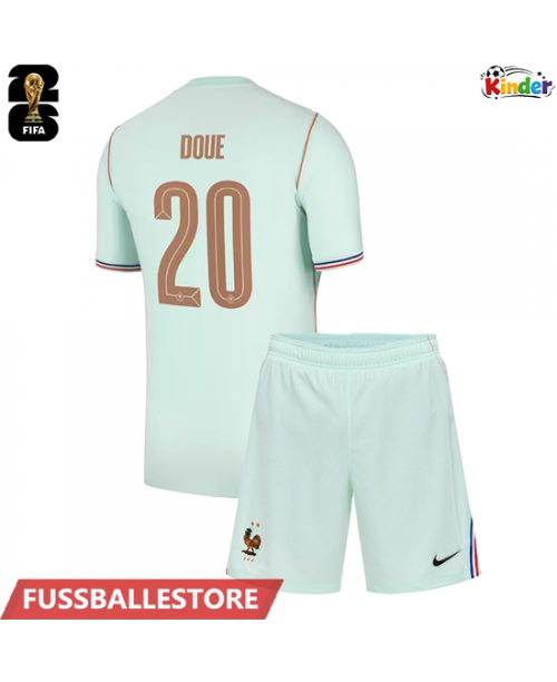 Günstige Frankreich Desire Doue #20 Auswärts Trikotsatzt Kinder WM 2026 Kurzarm (+ Kurze Hosen)